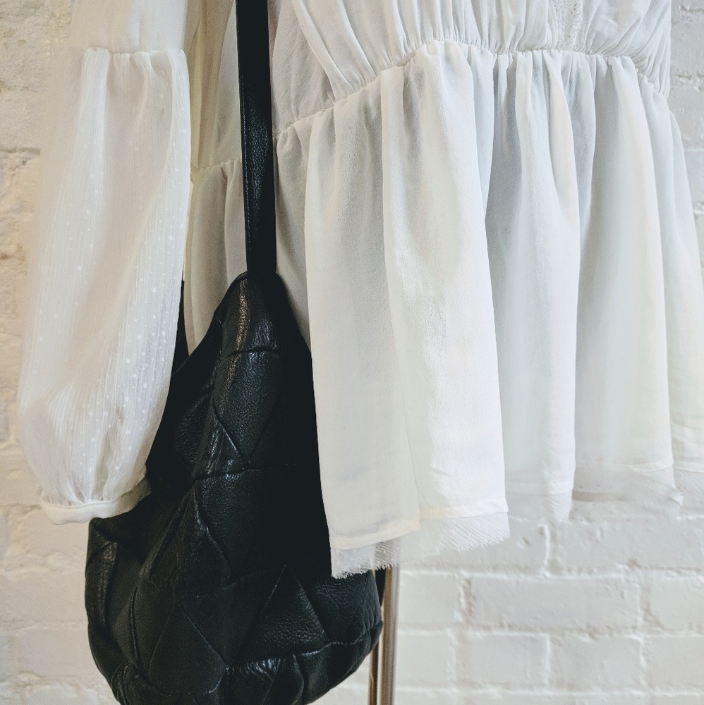 Free People Boho Slit Back Bell Sleeve Peplum Top - Picture 4 of 8